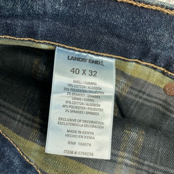 Lands' End Men's 40x32 Straight Leg Denim Jeans Flannel Plaid Lined - Picture 5 of 7